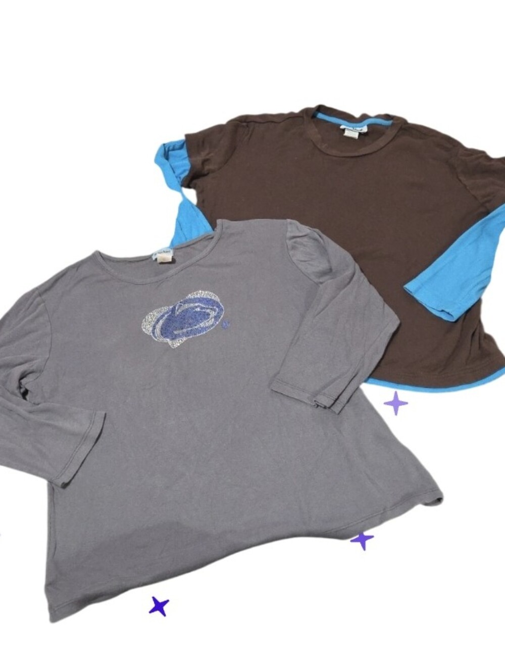 2 Vintage Xl Tees Penn State Half Sleeved& Layered Tee